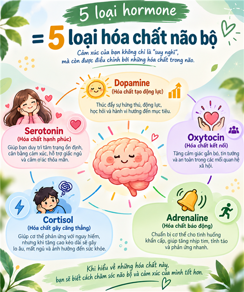 🧠 5 HÓA CHẤT TRONG NÃO BỘ CÓ THỂ ẢNH HƯỞNG ĐẾN CẢM XÚC CỦA BẠN!